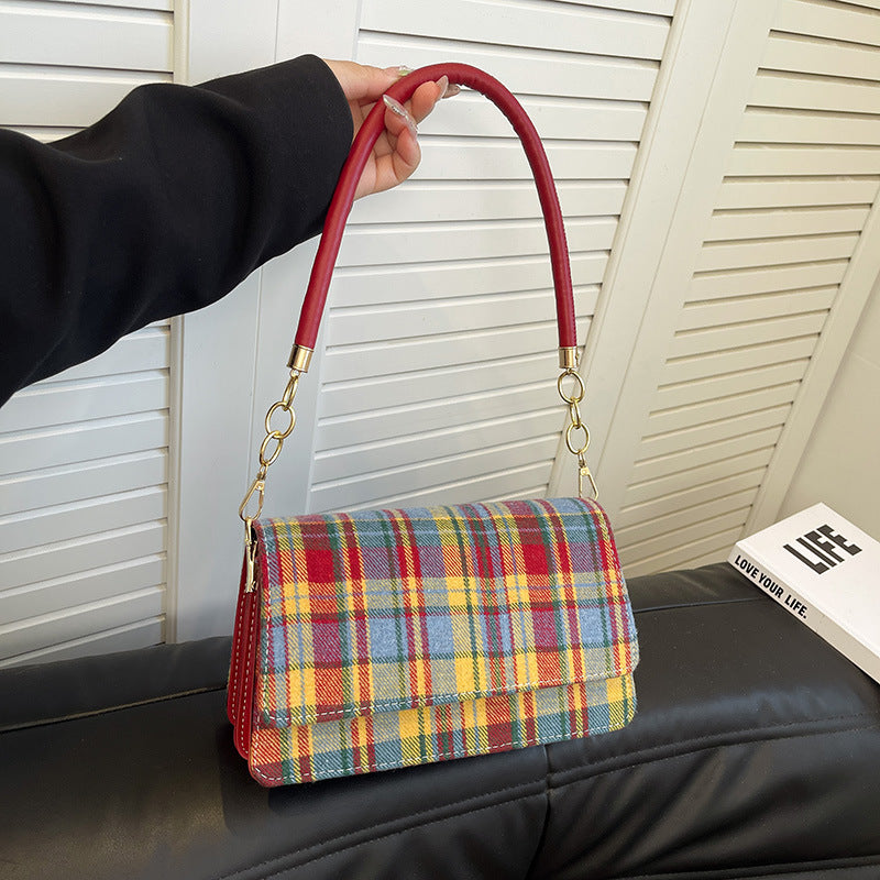 Sac à bandoulière carré à carreaux vintage