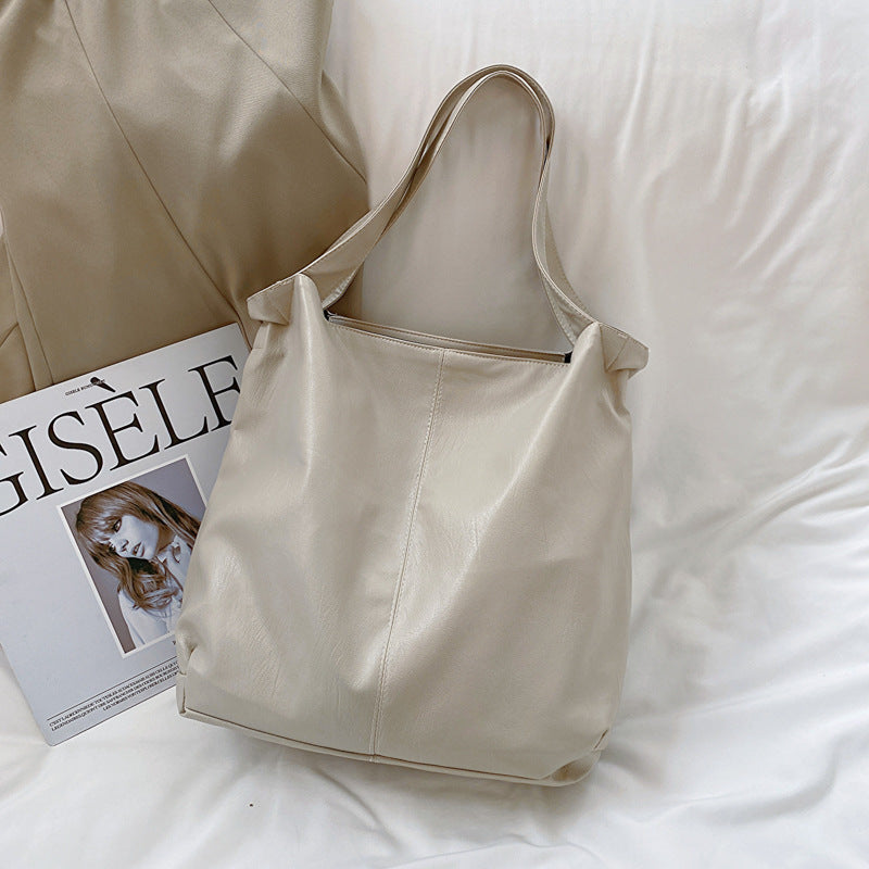 Women Fashion Retro Solid Color Large Capacity PU Tote Bag