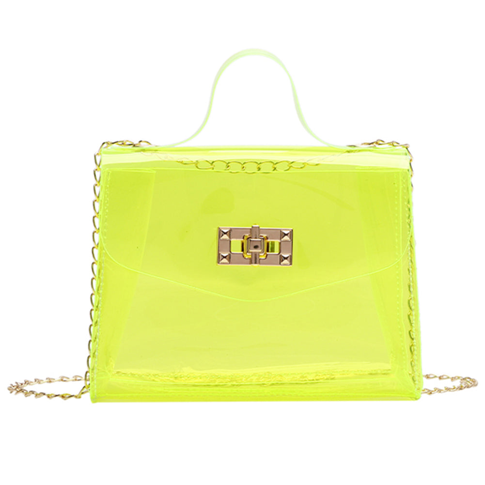 Sac à bandoulière en PVC transparent et uni pour femme, joli modèle à rabat avec boucle