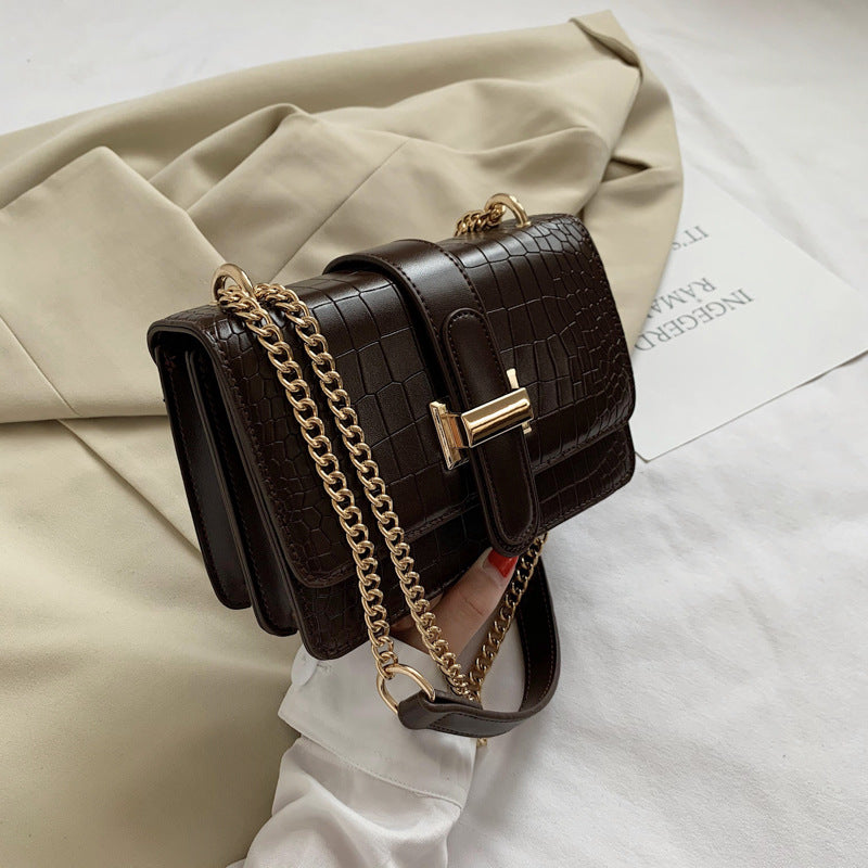 Women Fashion Solid Color Chain Small Square Shoulder Bag