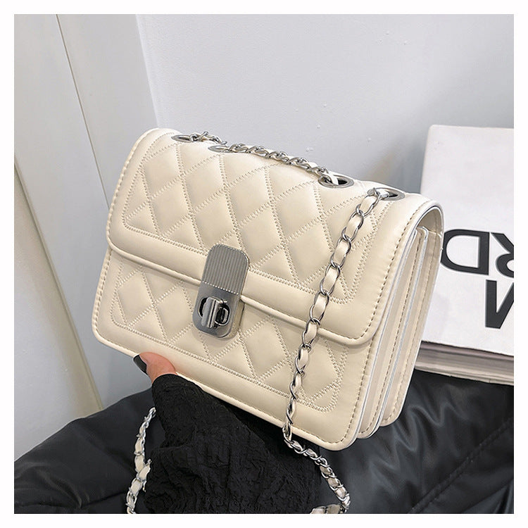 Women Fashion Casual Solid Color Rhombic Chain Small Square Shoulder Bag