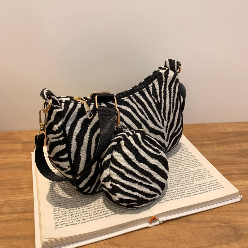Women Fashion Vintage Suede Zebra Printed Crossbody Bag