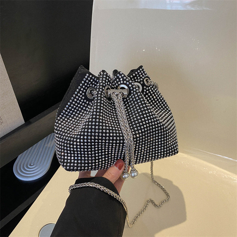 Women Fashionable Simple Solid Color Drawstring Bucket Crossbody Bag