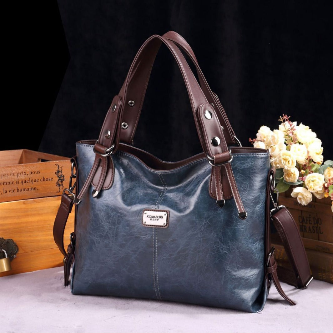 Women Fashion Retro Large Capacity PU Handle Bag