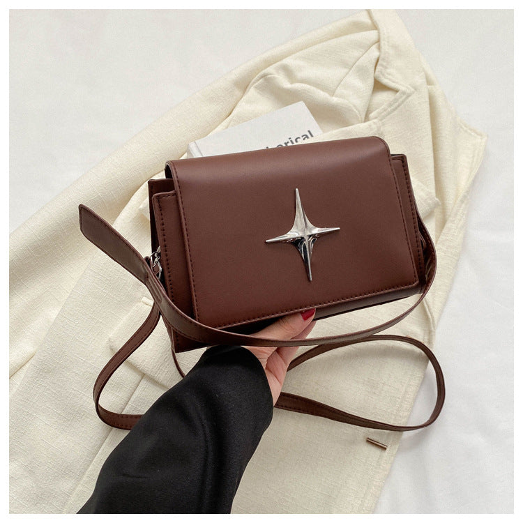 Sac à bandoulière carré en PU pour femme, style rétro, couleur unie, à rabat, style étoile