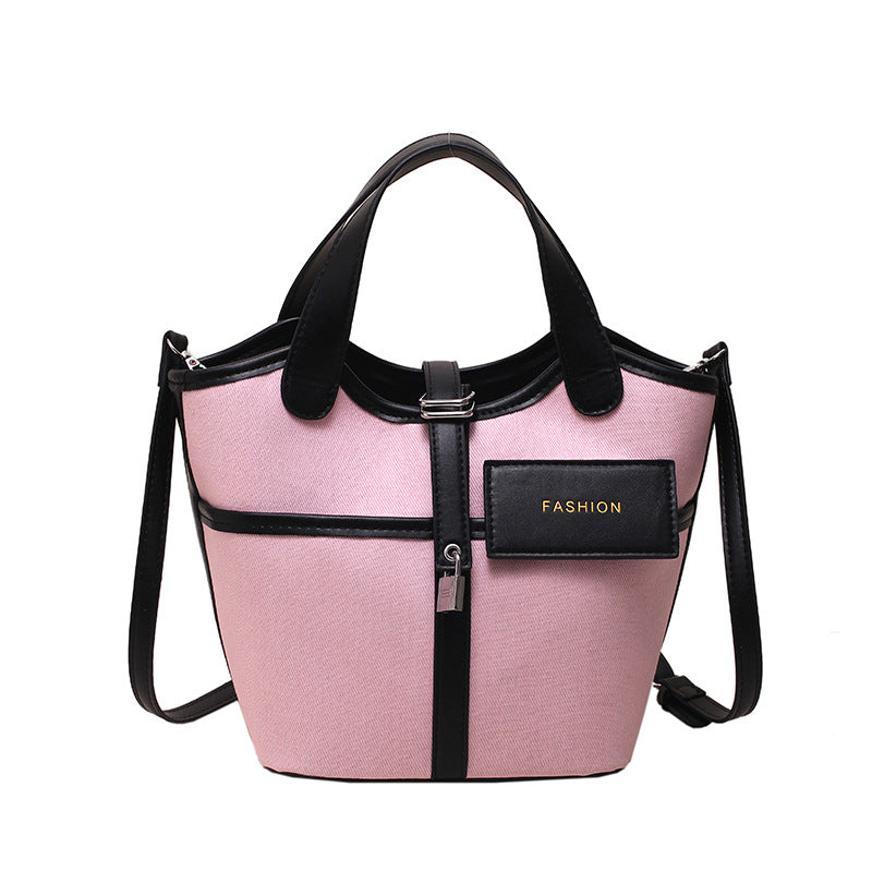 Women Fashion Canvas Basket Handheld Bucket Bag