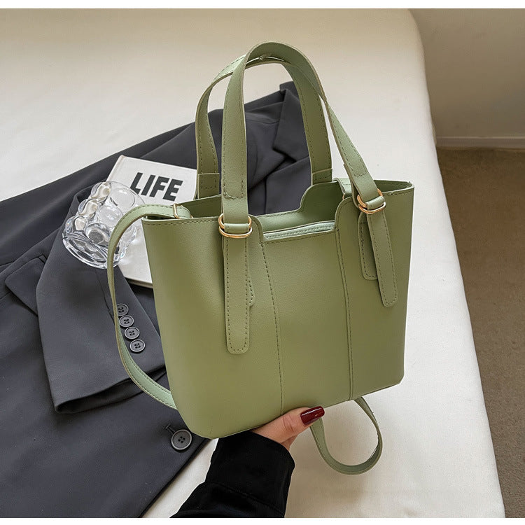 Summer Women Fashionable Solid Color Large Capacity PU Handle Shoulder Bag