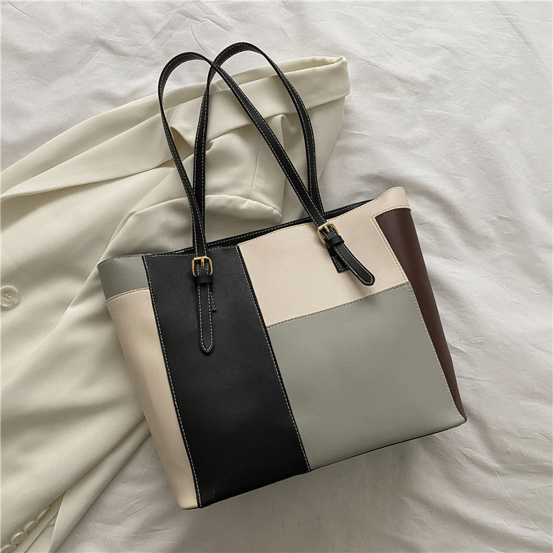 Sac à bandoulière en PU de grande capacité pour femme, style décontracté, avec coutures apparentes