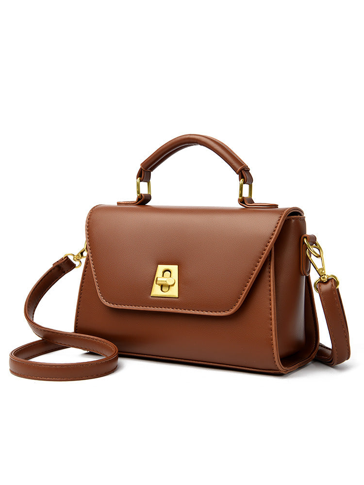 Women Fashion Retro Flap Lock PU Handle Shoulder Bag