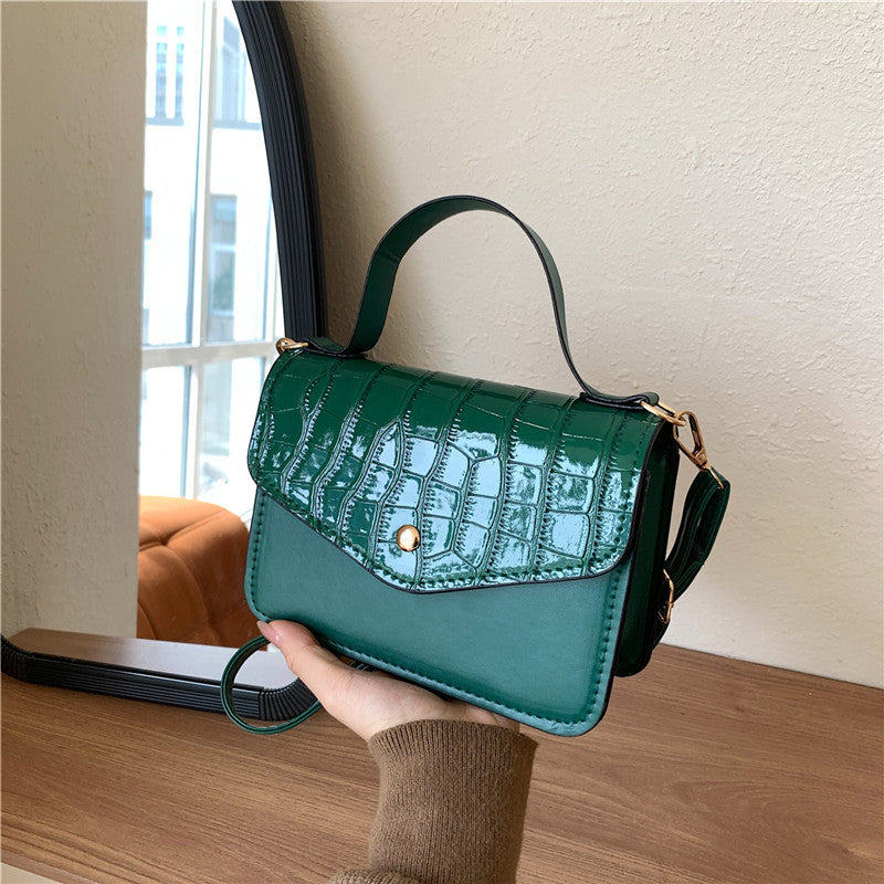 Women Fashion Solid Color Stone Pattern Flap Square Crossbody Bag