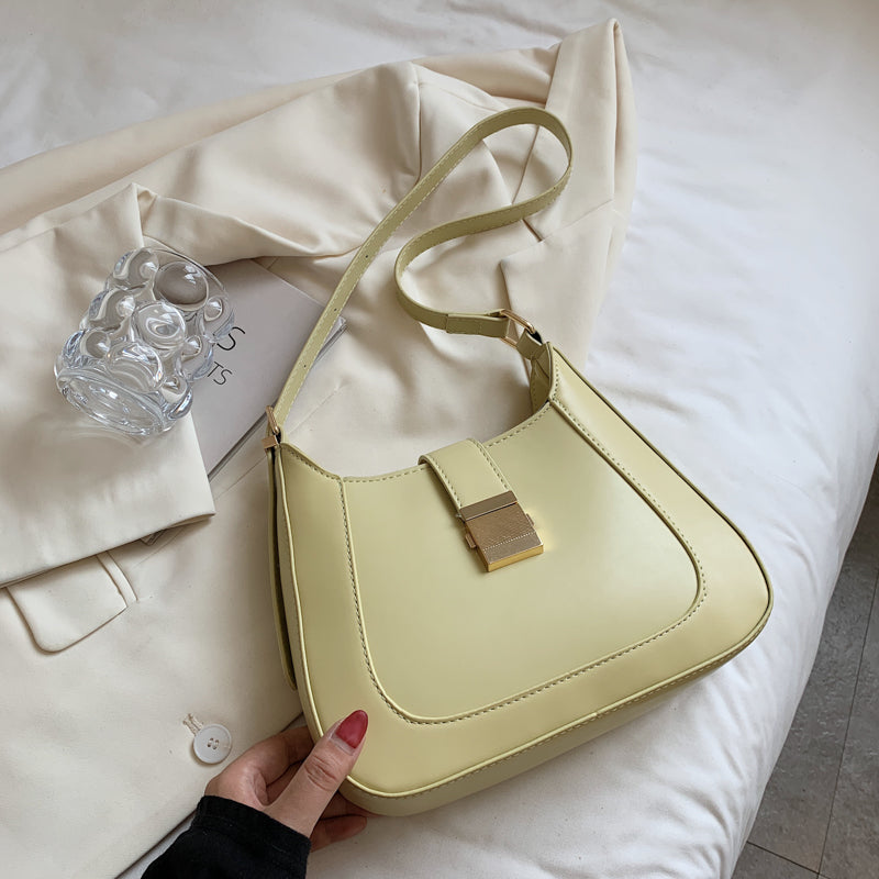 Women Casual Buckle Design Solid Color PU Shoulder Bag