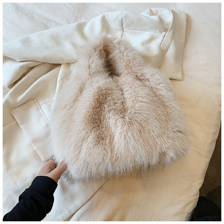 Sac à main en peluche de couleur unie pour femme, automne et hiver