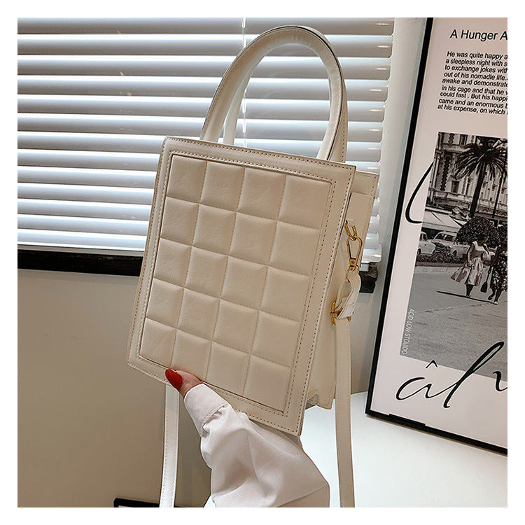 Sac à bandoulière en PU de grande capacité pour femme, motif écossais gaufré, couleur unie