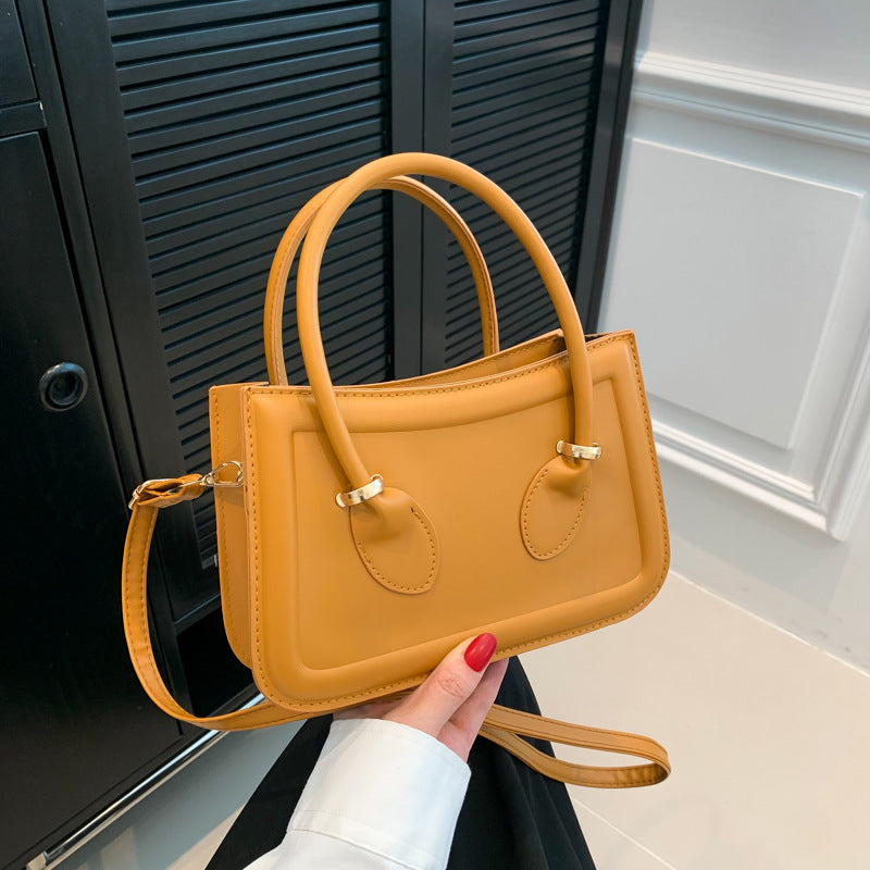 Women Fashion Solid Color Square PU Handle Crossbody Bag