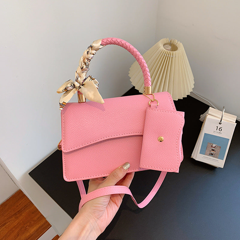 Sac à bandoulière carré à rabat, simple et décontracté, couleur unie