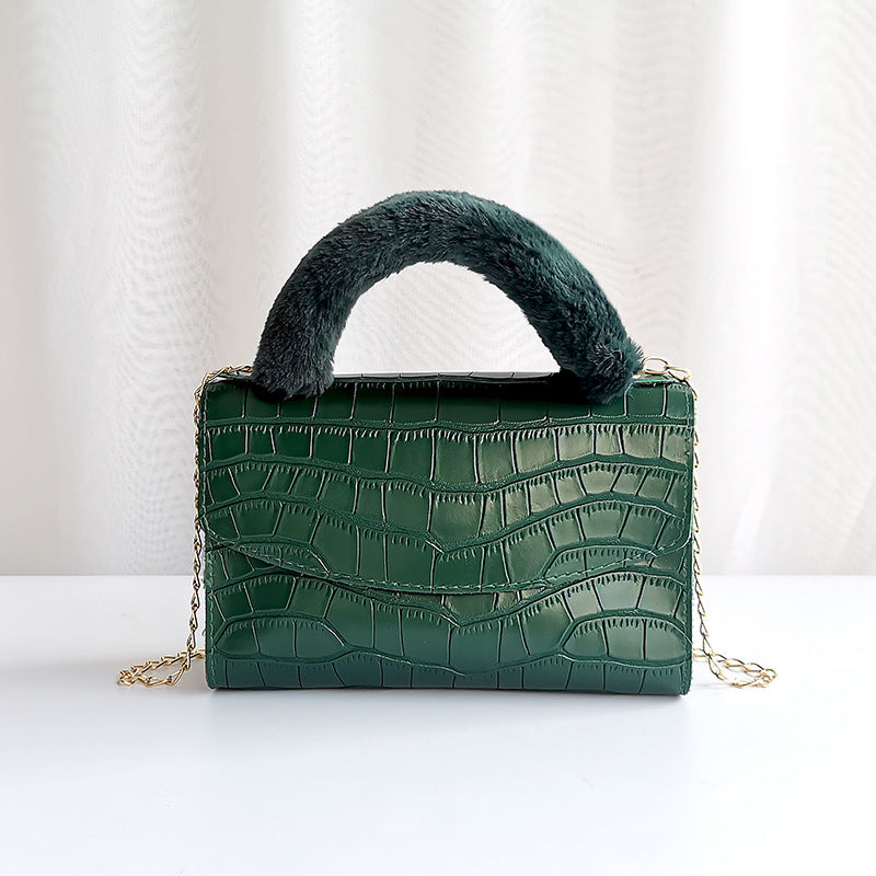 Sac à bandoulière tendance en peluche crocodile de couleur unie
