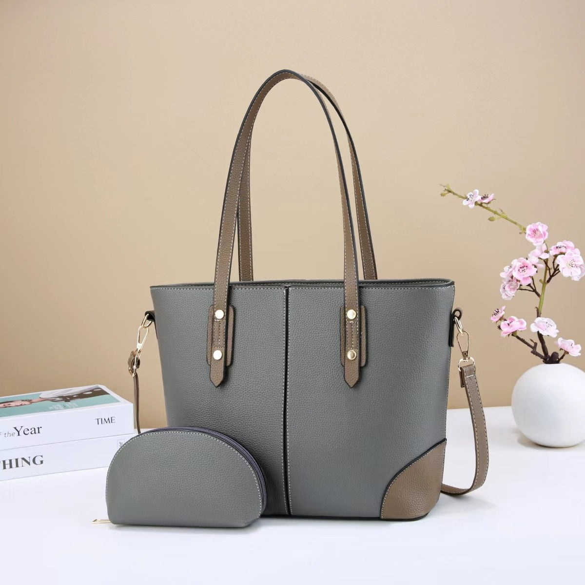 Women Fashion Casual Contrast Color Large Capacity Handbag Set