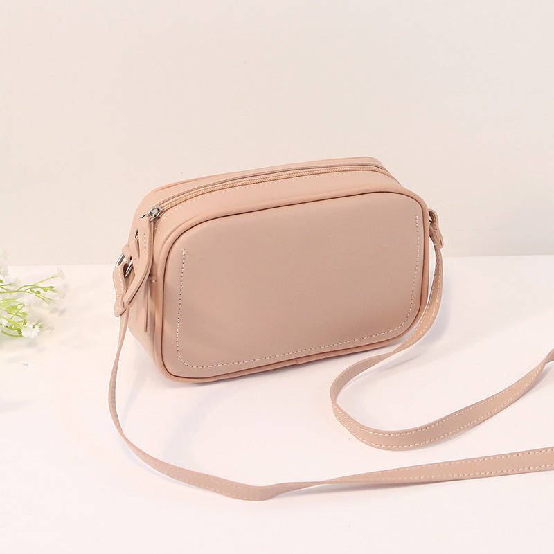 Women Fashionable Simple Solid Color Square Zipper PU Crossbody Bag