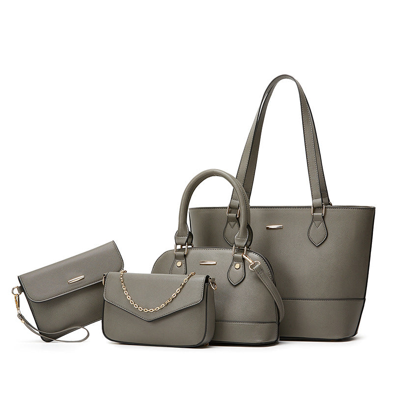 Women Fashion Casual Simple Contrast Color Handbag 4-Piece Set