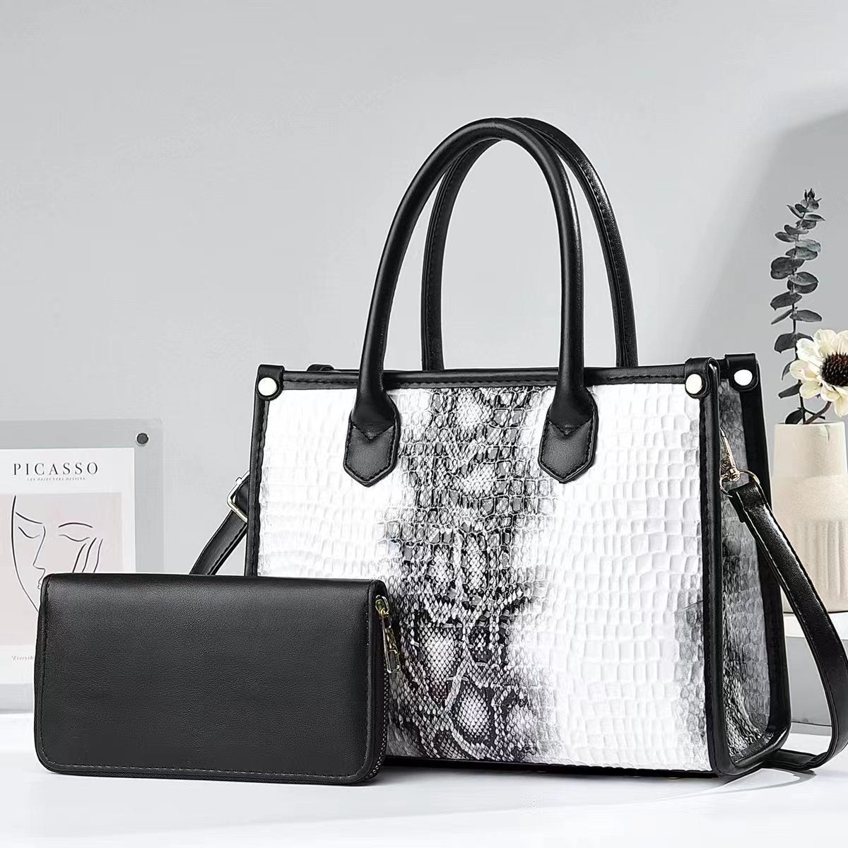 Vintage Elegant Women Snakeskin Pattern Pu Tote Bag Handbag