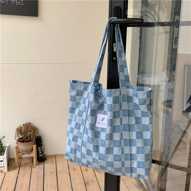 Sac fourre-tout en toile grande capacité à motif léopard et carreaux pour femme