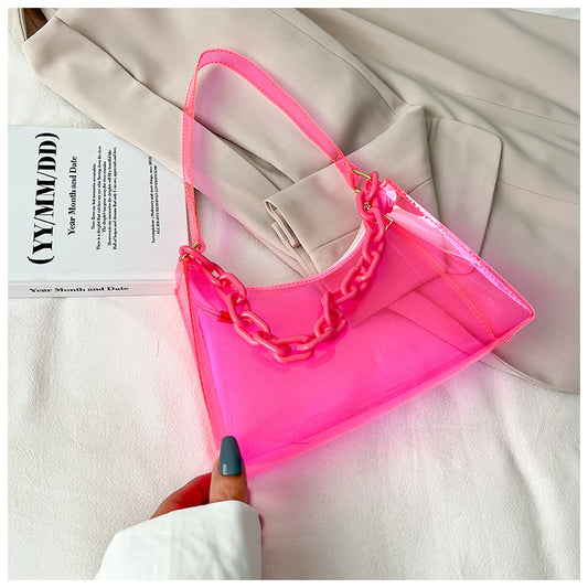 Women Fashion Casual Solid Color Transparent Shoulder Bag