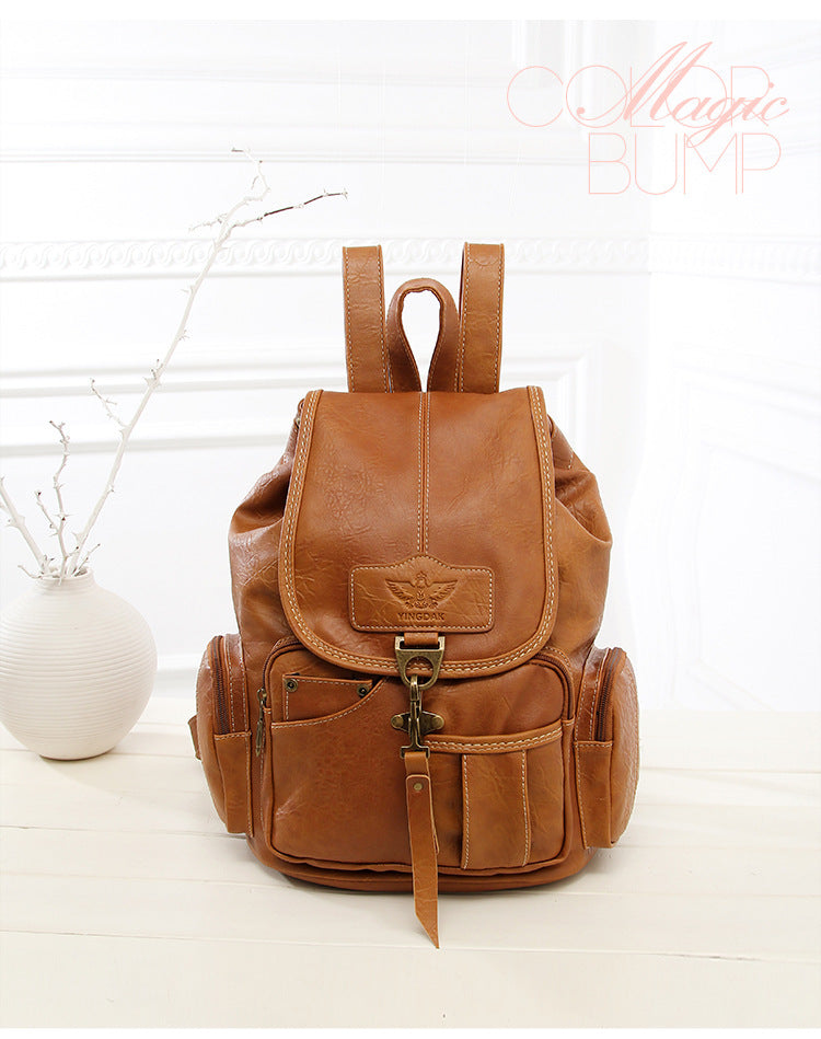 Sac à dos rétro simple à fermeture éclair et multi-poches pour femme