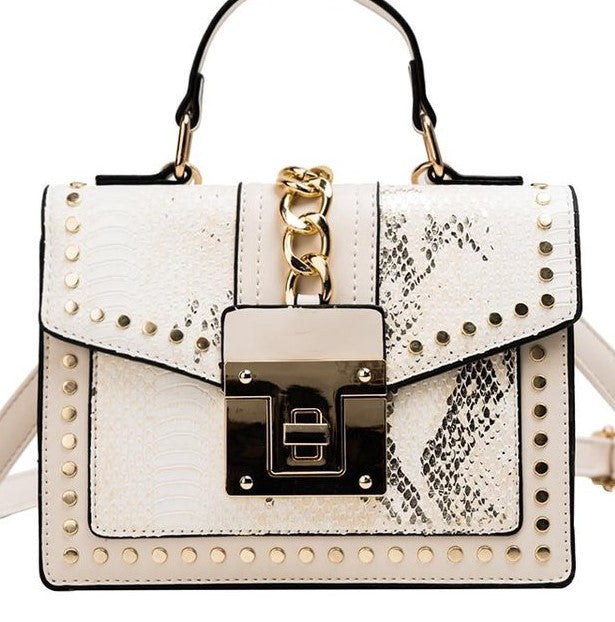 Women Vintage Snake Pattern Crossbody Handle Messenger Bag