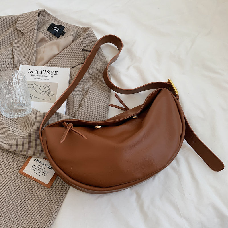 Women Casual Basic Zipper Buckle Design Solid Color Large Capacity PU Shoulder Bag