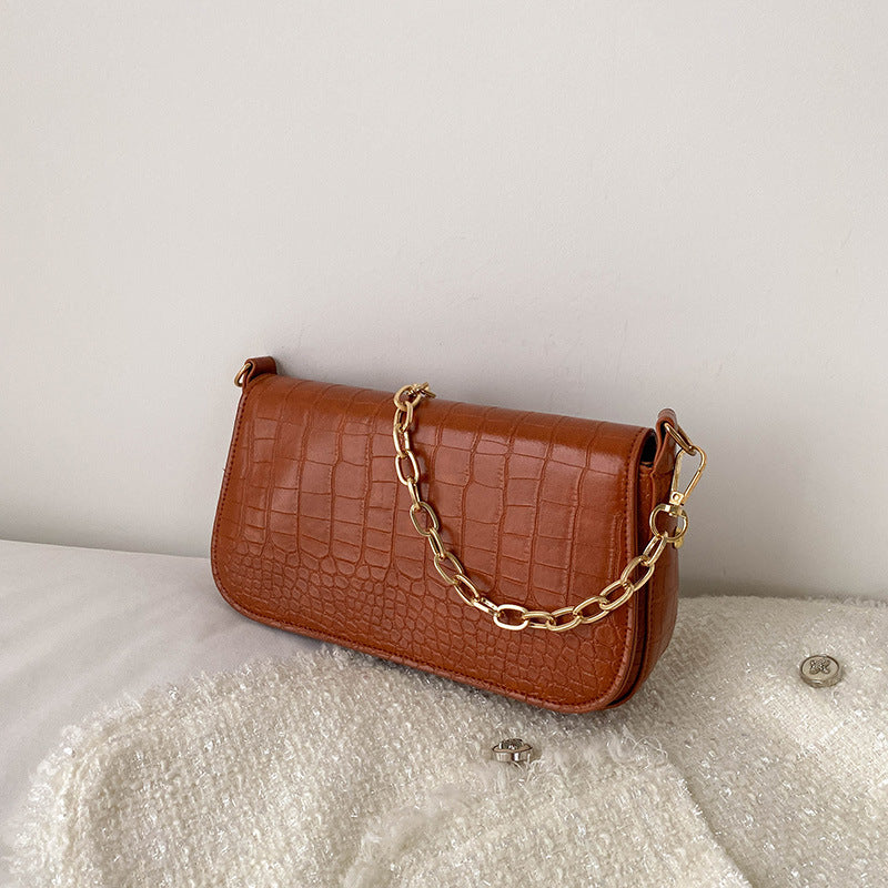 Sac à bandoulière carré décontracté à motif crocodile pour femme avec chaîne et rivets