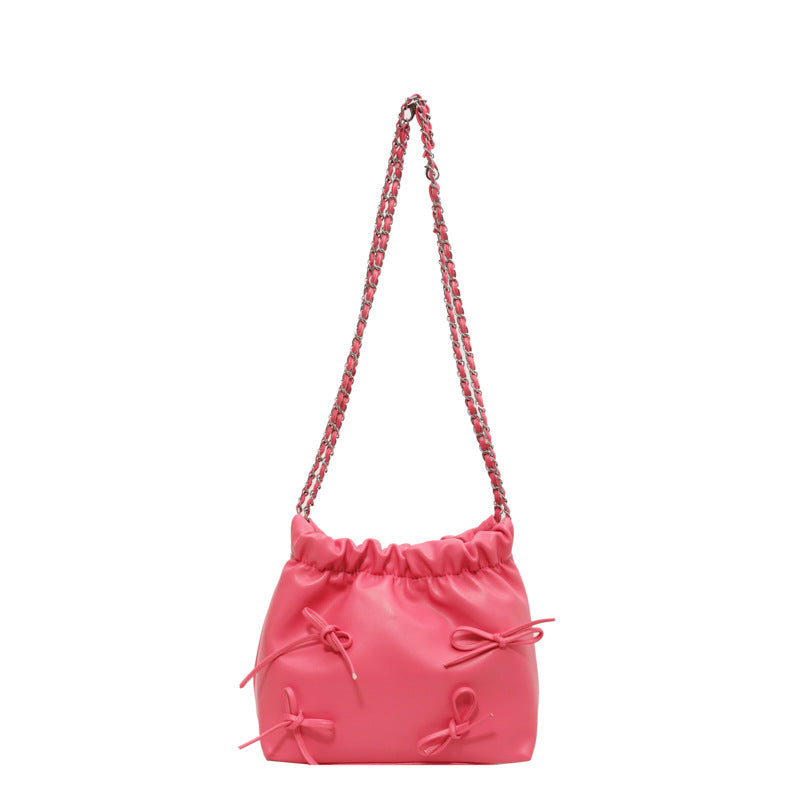 Sac seau à bandoulière en PU pour femme, simple et tendance, couleur unie, avec nœud