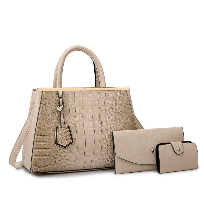 Women Fashion Casual Crocodile Pattern Large Capacity Handbag Three-Piece Set