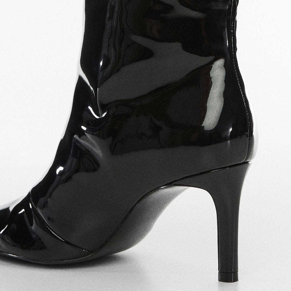 Black Square Toe Stiletto Heel Wide Calf Knee High Boots