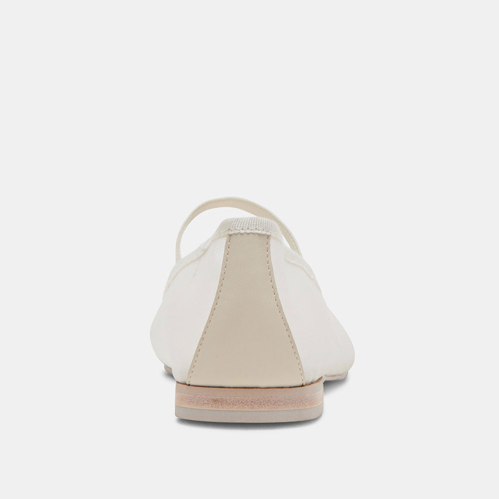 Ivory Mesh Bow Tie Slip-On Round Toe Ballet Flats with Straps