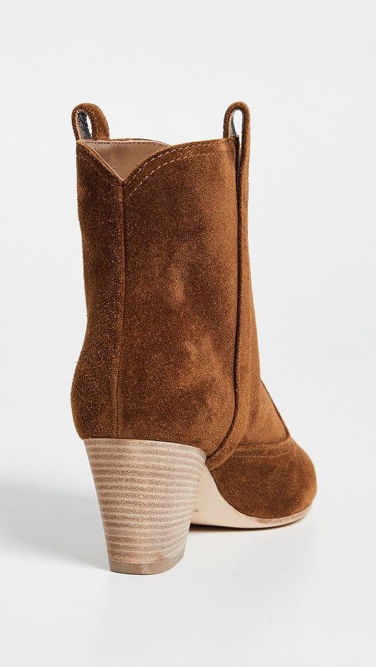 Brown Round Toe Block Heel Western Booties Vintage Ankle Boots