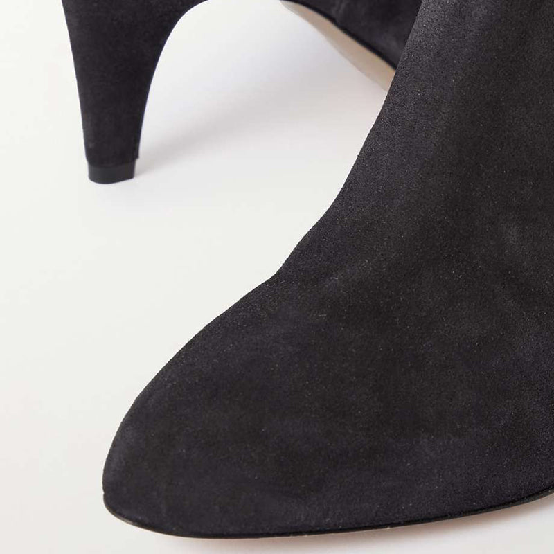 Black Closed-Toe Cone Heels Vintage Vegan Suede Knee High Boots