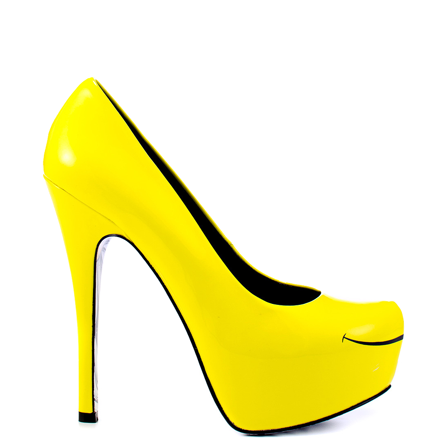 Women's Yellow Daisy Print Stiletto Heels Almond Toe Platform Pumps