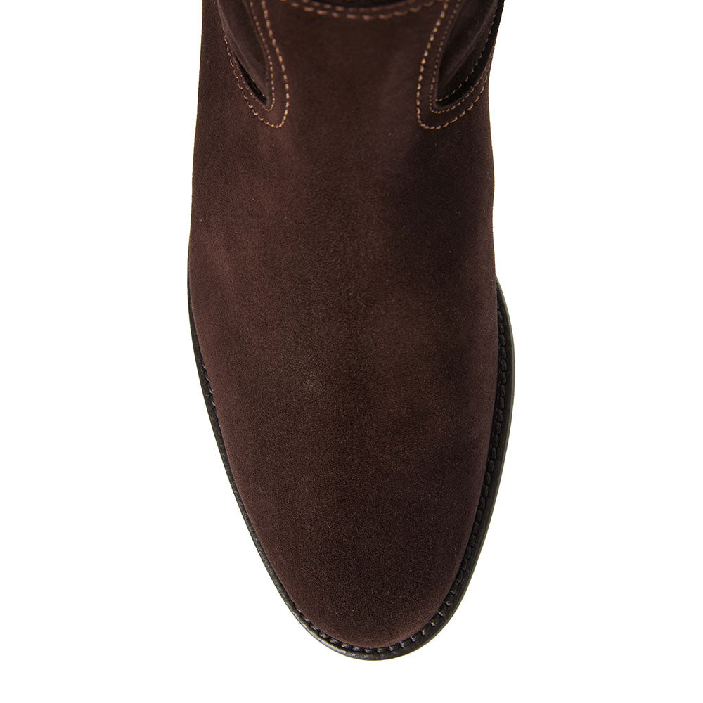 Classic Dark Brown Vegan Suede Round Toe Flat Knee High Boots