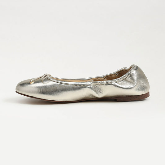 Champagne Metallic Shoes Elastic Top Line Round Toe Bow Ballet Flats