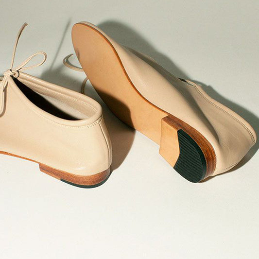 FSJ Nude Round Toe Cut-Out Lace Up Comfy Flat Shoes for Women