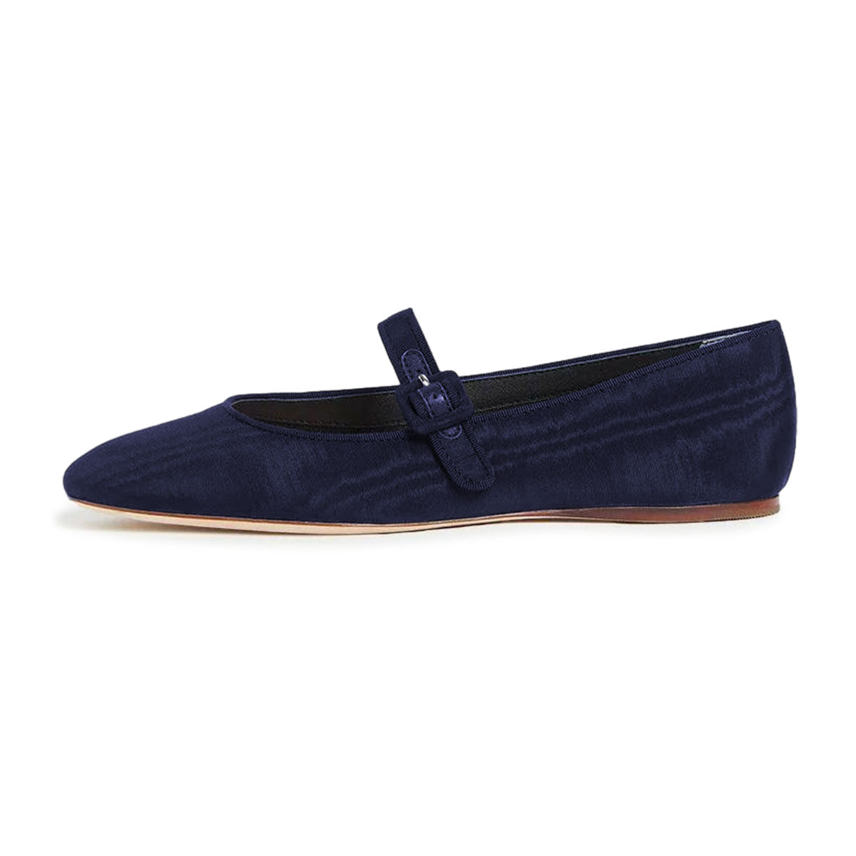 Navy Blue Fabric Square Toe Mary Jane Flats with Buckle Strap
