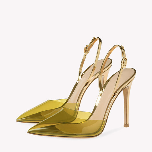 Women's Olive Pointed Toe Clear Pumps Stiletto Heel Slingback Shoes