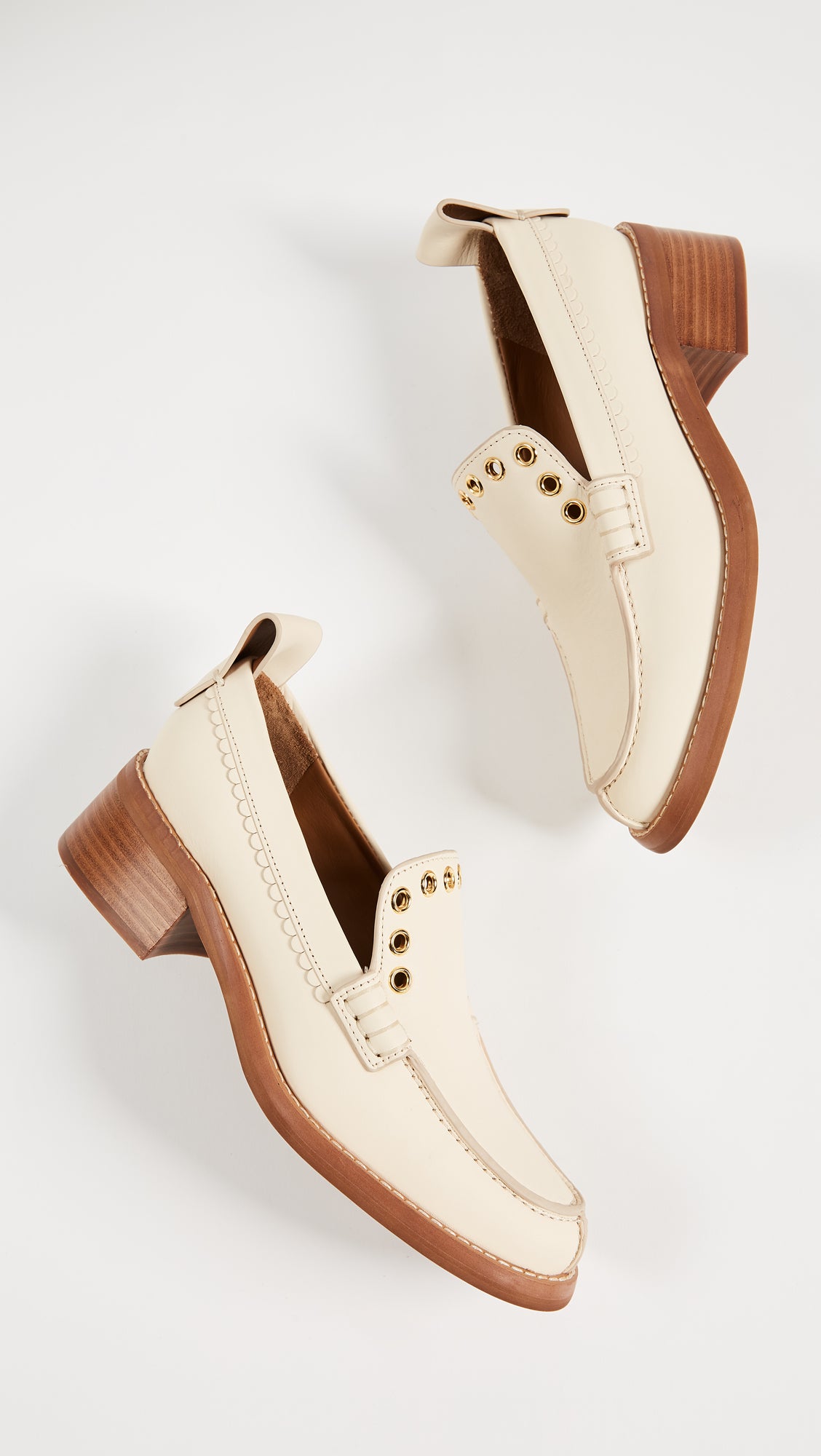 Beige Round Toe Hollow Out Block Heel Women's Loafers