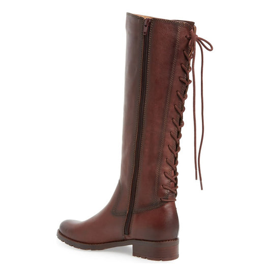 Brown Round Toe Back Lace-Up Vintage Knee High Boots for Women