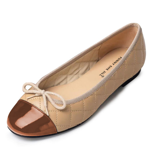 Nude Colorblock Flats With Bow-knot Decor Flats