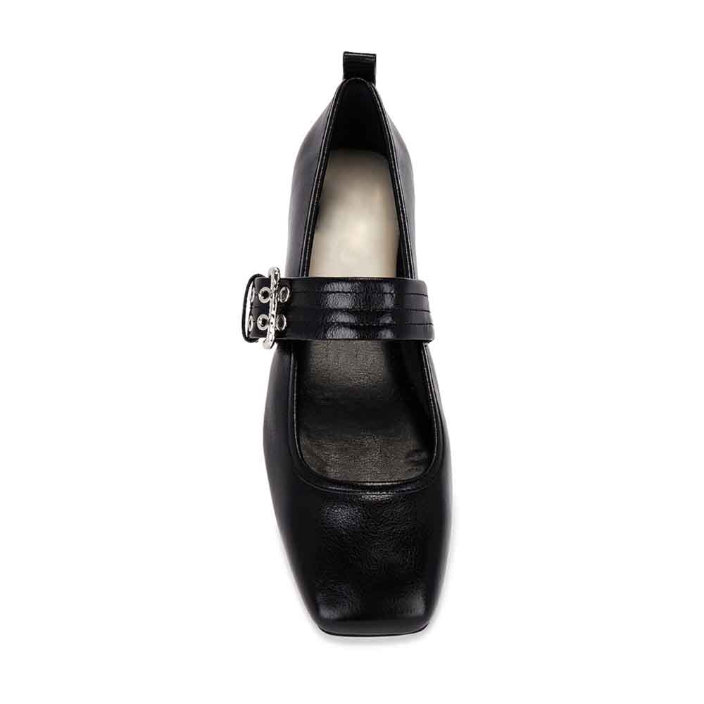 Black Vegan Leather Round Toe Slip-On Mary Jane Flats