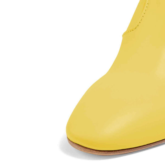 Yellow Chunky Heel Side Zipper Ankle Boots for Women