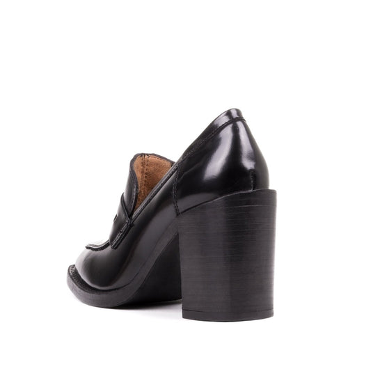 Black Vintage Shoes Round Toe Block Heel Penny Loafers for Women