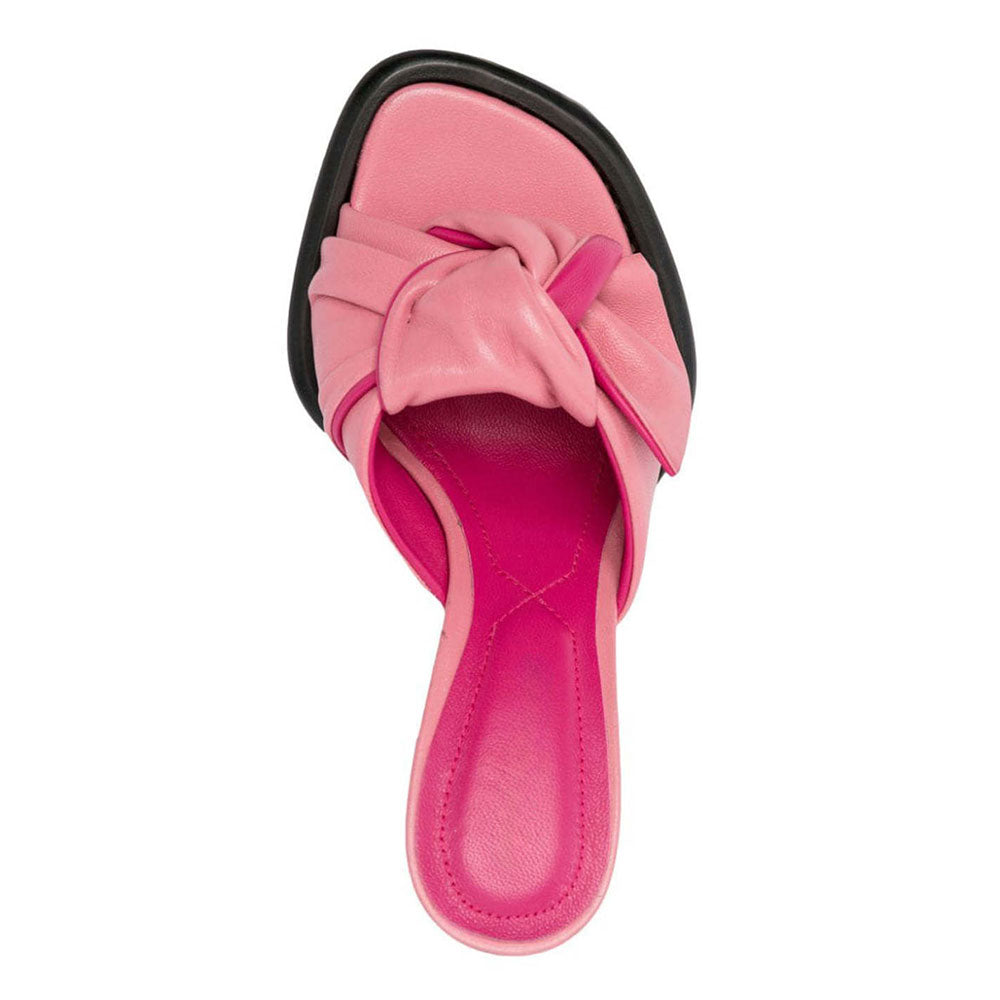 Women's Elegant Pink Open-Toe Knotted High Heel Mules Sandals