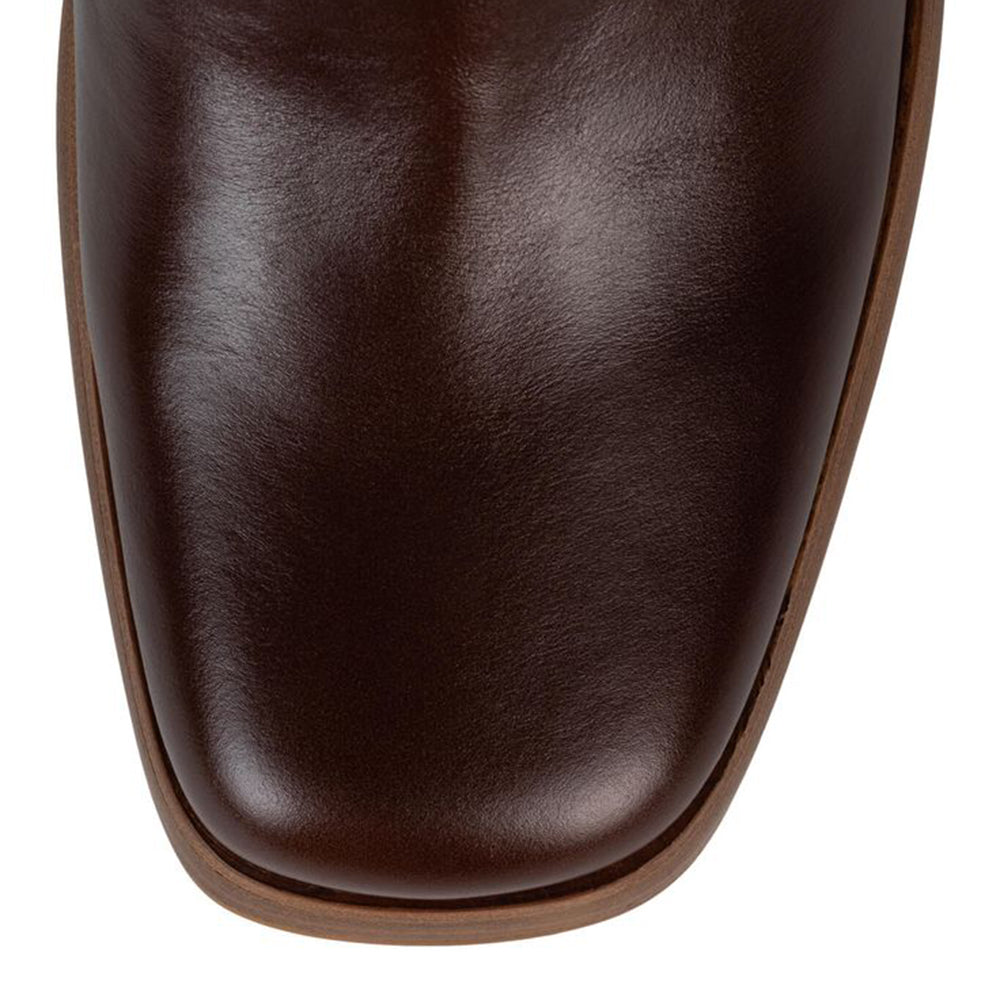 Brown Square Toe 4'' Block Heel Knee High Boots with Ankle Buckle